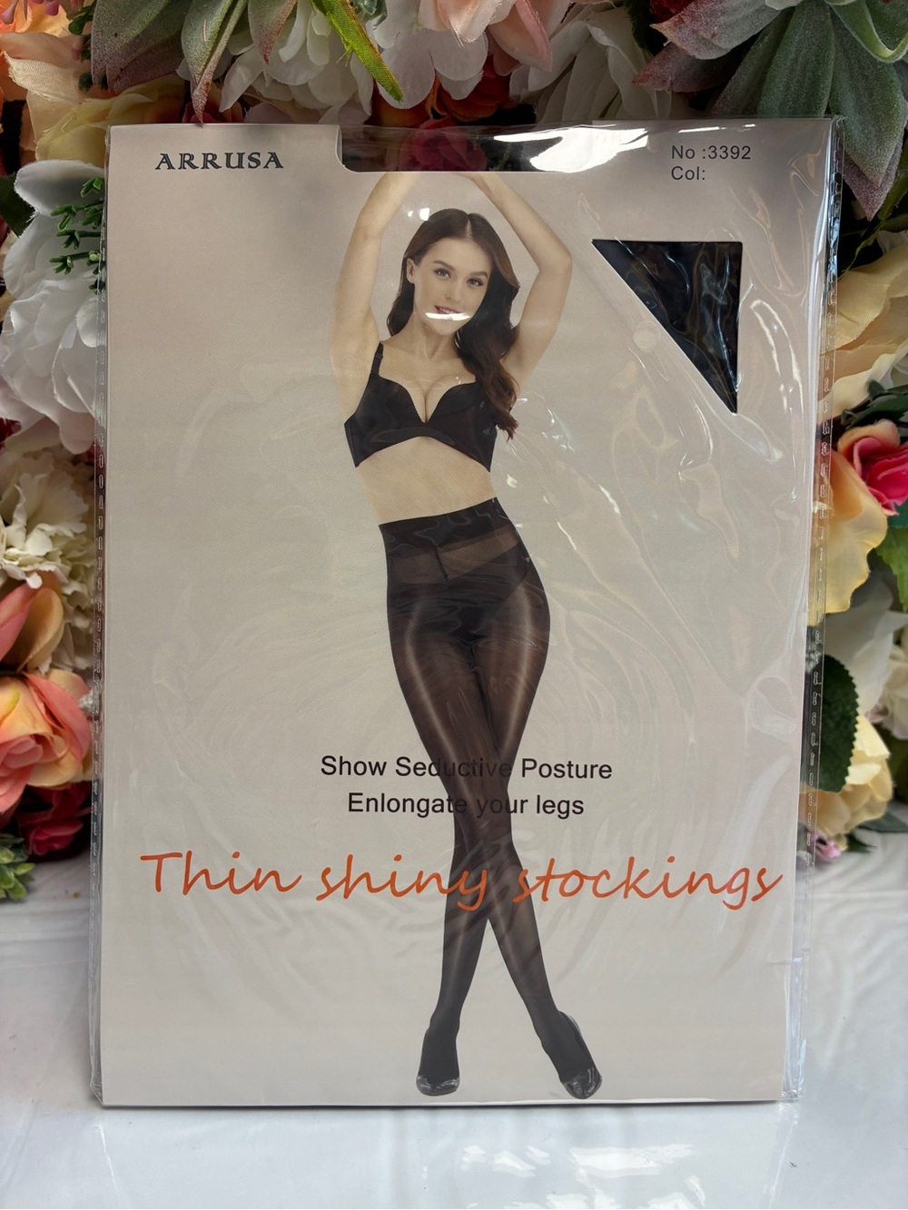 ARRUSA 3392 Ultra Sheer Shiny Control Top Pantyhose Black High Stretch NWT